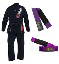 Kimono Naja Overcoaming Preto + Faixa De Jiu Jitsu Elite Escolha Cor