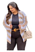 Kimono Plus Size Feminino Casaco Tricot Inverno Zig Listrado