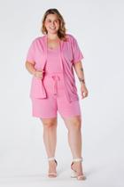 Kimono Plus Size Reto Manga Curta Viscolycra Rosa Lia Kimono Plus Size Reto Manga Curta Viscolycra Rosa Lia
