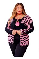 Kimono Plus Size Zig Zag Casaco Cardigan Reto Aberto Luxo
