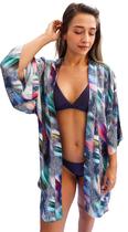 Kimono Praia Feminino Estampado Blusão Manga 3/4