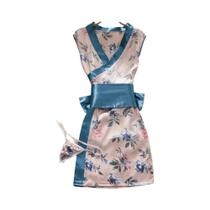 Kimono Preto Feminino Com Decote Em V, Estampa Floral, Laço Na Cintura, Cardigã Modelador, Vestido