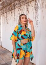 Kimono shorts cropped 3 peças feminina