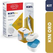 KIN ORO Kit 96 Pastilhas + 1 Escova + 1 Dispenser Limpeza de Próteses e Aparelhos