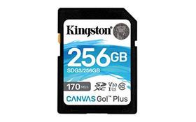 Kingston 256GB SDXC Canvas Go Plus 170MB/s Ler Cartão de Memória UHS-I, C10, U3, V30 (SDG3/256GB)