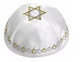 Kipá De Cetim Branco Com Estrela De Davi - De Israel - ART JUDAICA