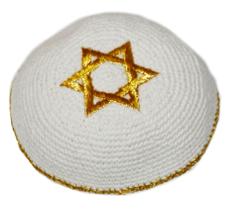 Kipa Judaico Crochê Estrela De Davi Branco Dourado Kipa Judaico Crochê Estrela De Davi Branco Dourado