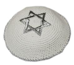 Kipa Judaico Crochê Estrela De Davi - De Israel - branco prata
