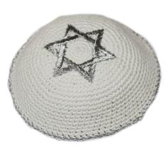Kipa Judaico Crochê Estrela De Davi - De Israel - branco prata Kipa Judaico Crochê Estrela De Davi - De Israel - branco prata