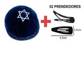 Kipa Judaico Estrela De Davi Azul De Israel + 2 Prendedores