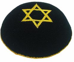 Kipa Judaico Estrela De Davi - Crochê Preto COM DOURADO - De Israel