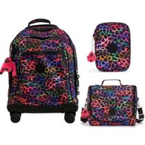 Kipling Mochila Com Estojo 100 Pens + Lancheira Jungle Kit