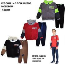 Kit 01 02 03 Conjuntos Moletom Juvenil Masculino Blusa Calça Flanelado capuz ziper Roupa Infantil menino inverno 04-16