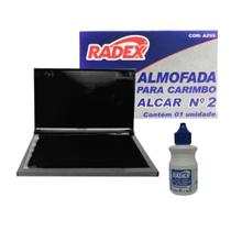 Kit 01 Almofada Carimbeira Carimbo N.2 Pequena Recarregável + Refil de Tinta 40ml RADEX (Escolha a Cor)