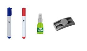 KIT 01 Apagador Plástico Para Quadro Branco Com Porta Canetas 9074 + 02 Marcadores Para Quadro Branco Sortidos + 01 Limpador Para Quadro Branco Líquid