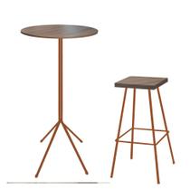 Kit 01 Banqueta Alta Eliza Com 01 Mesa Bistrô Nunno Industrial Ferro Bronze 100% MDF Imbuia - Ahazzo Móveis