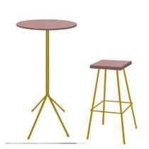 Kit 01 Banqueta Alta Eliza Com 01 Mesa Bistrô Nunno Industrial Ferro Dourado 100% MDF Rose - Ahazzo Móveis