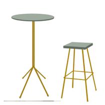 Kit 01 Banqueta Alta Eliza Com 01 Mesa Bistrô Nunno Industrial Ferro Dourado 100% MDF Verde - Ahazzo Móveis