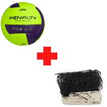 Kit 01 Bola De Vôlei Penalty 6.0 Pro Oficial + 01 Rede Vôlei Master Rede 1 Faixa Algodão