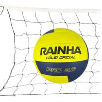 Kit 01 Bola Vôlei Rainha 2.0 Pró Oficial Costurada + 01 Rede De Vôlei Master Rede Seda 5 Metros 1 Faixa Sintética