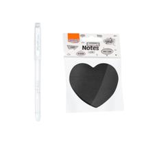 kit 01 Caneta Branca Gel 1.0mm BRW + 01 Bloco Adesivo Preto 70x70mm Coração 50fls - BRW kit 01 Caneta Branca Gel 1.0mm BRW + 01 Bloco Adesivo Preto 70x70mm Coração 50fls - BRW
