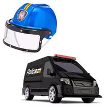 Kit 01 Capacete Policial e 01 Carrinho De Polícia Van Police