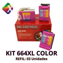 Kit 01 Cartucho+02 Refis 664XL colorido compativel (F6V30AB) 16,6 mls cada