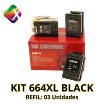 Kit 01 Cartucho+02 Refis 664XL preto compativel (F6V31AB) 17,2ml cada - Nova supri