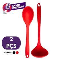 Kit 01 Concha Para Feijão Sopa E 01 Colher Arroz Silicone Maciço Resistente Cozinha Panela