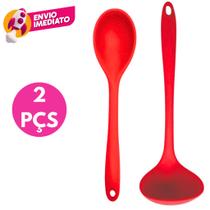 Kit 01 Concha Para Feijão Sopa E 01 Colher Arroz Silicone Maciço Resistente Panela Elétrica Teflon