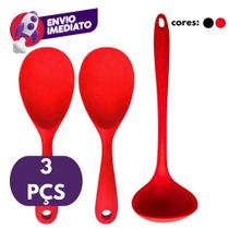 Kit 01 Concha Para Feijão Sopa E 02 Colher Arroz Pequena Panela Eletrica Silicone Maciço Resistente