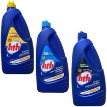 Kit 01 HTH Clarificante Maxfloc 1L + 01 Algicida Manutenção 1L + 01 Limpa Bordas 1L Kit 01 HTH Clarificante Maxfloc 1L + 01 Algicida Manutenção 1L + 01 Limpa Bordas 1L