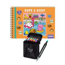 Kit 01 Livro de Colorir Com Estojo de Canetinhas 24 Unidades Ponta Dupla Kit 01 Livro de Colorir Com Estojo de Canetinhas 24 Unidades Ponta Dupla
