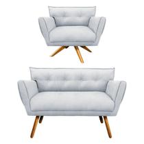 Kit 01 Namoradeira 01 Poltrona Giratória Strass Base Madeira