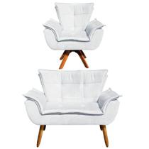 Kit 01 Namoradeira 01 Poltrona Giratória Suede Base Madeira Kit 01 Namoradeira 01 Poltrona Giratória Suede Base Madeira