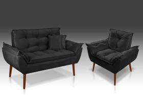 Kit 01 Namoradeira + 01 Poltrona Opala + 01 Almofadas Suede Preto- CASA DA POLTRONA