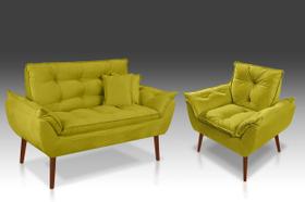 Kit 01 Namoradeira + 01 Poltrona Opala + 02 Almofadas Suede Amarelo - CASA DA POLTRONA Kit 01 Namoradeira + 01 Poltrona Opala + 02 Almofadas Suede Amarelo - CASA DA POLTRONA