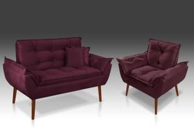 Kit 01 Namoradeira + 01 Poltrona Opala + 02 Almofadas Suede Bordô - CASA DA POLTRONA Kit 01 Namoradeira + 01 Poltrona Opala + 02 Almofadas Suede Bordô - CASA DA POLTRONA