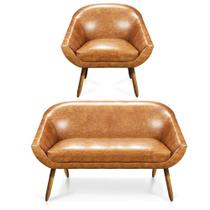 Kit 01 Namoradeira 02 Lugares E 01 Poltrona Giovana Corano Nozes Pés Palito Castanho Kit 01 Namoradeira 02 Lugares E 01 Poltrona Giovana Corano Nozes Pés Palito Castanho