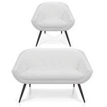 Kit 01 Namoradeira 02 Lugares E 01 Poltrona Giovana material sintético Branco Pés Palito De Ferro Kit 01 Namoradeira 02 Lugares E 01 Poltrona Giovana material sintético Branco Pés Palito De Ferro