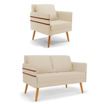 Kit 01 Namoradeira 02 Lugares E 01 Poltrona Mari Linho Pés Palito Castanho - D'rossi Cor A19 Bege Kit 01 Namoradeira 02 Lugares E 01 Poltrona Mari Linho Pés Palito Castanho - D'rossi Cor A19 Bege