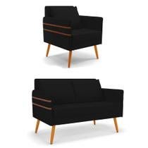 Kit 01 Namoradeira 02 Lugares e 01 Poltrona Mari Linho Pés Palito Castanho D03 - D'Rossi