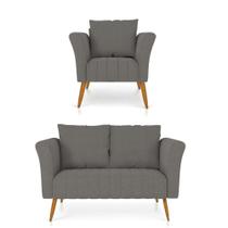 Kit 01 Namoradeira 02 Lugares E 01 Poltrona Marilia Linho Grafite A26 Pés Palito Castanho - D'rossi Kit 01 Namoradeira 02 Lugares E 01 Poltrona Marilia Linho Grafite A26 Pés Palito Castanho - D'rossi