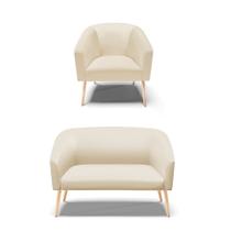 Kit 01 Namoradeira 02 Lugares e 01 Poltrona Stella material sintético Pés Palito Natural - D'Rossi