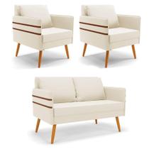 Kit 01 Namoradeira 02 Lugares E 02 Poltronas Bege Castanho Kit 01 Namoradeira 02 Lugares E 02 Poltronas Bege Castanho