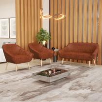 Kit 01 Namoradeira 02 Lugares e 02 Poltronas Giovana Corano Pés Palito Natural D01 - DRossi Kit 01 Namoradeira 02 Lugares e 02 Poltronas Giovana Corano Pés Palito Natural D01 - DRossi