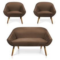 Kit 01 Namoradeira 02 Lugares e 02 Poltronas Giovana Suede Marrom Castanho Kit 01 Namoradeira 02 Lugares e 02 Poltronas Giovana Suede Marrom Castanho