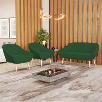 Kit 01 Namoradeira 02 Lugares e 02 Poltronas Giovana Veludo Verde Pés Palito Natural D03 - D'Rossi Kit 01 Namoradeira 02 Lugares e 02 Poltronas Giovana Veludo Verde Pés Palito Natural D03 - D'Rossi