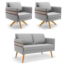 Kit 01 Namoradeira 02 Lugares E 02 Poltronas Mari Suede Base De Madeira Ma30 - D'Rossi Cinza Kit 01 Namoradeira 02 Lugares E 02 Poltronas Mari Suede Base De Madeira Ma30 - D'Rossi Cinza