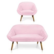 Kit 01 Namoradeira 02 Lugares E 1Poltrona Giovana Pés Palito